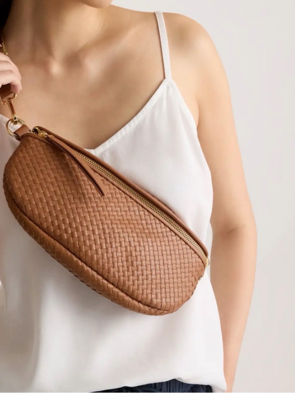 Quince Woven Leather Shoulder Belt Bag - Brown